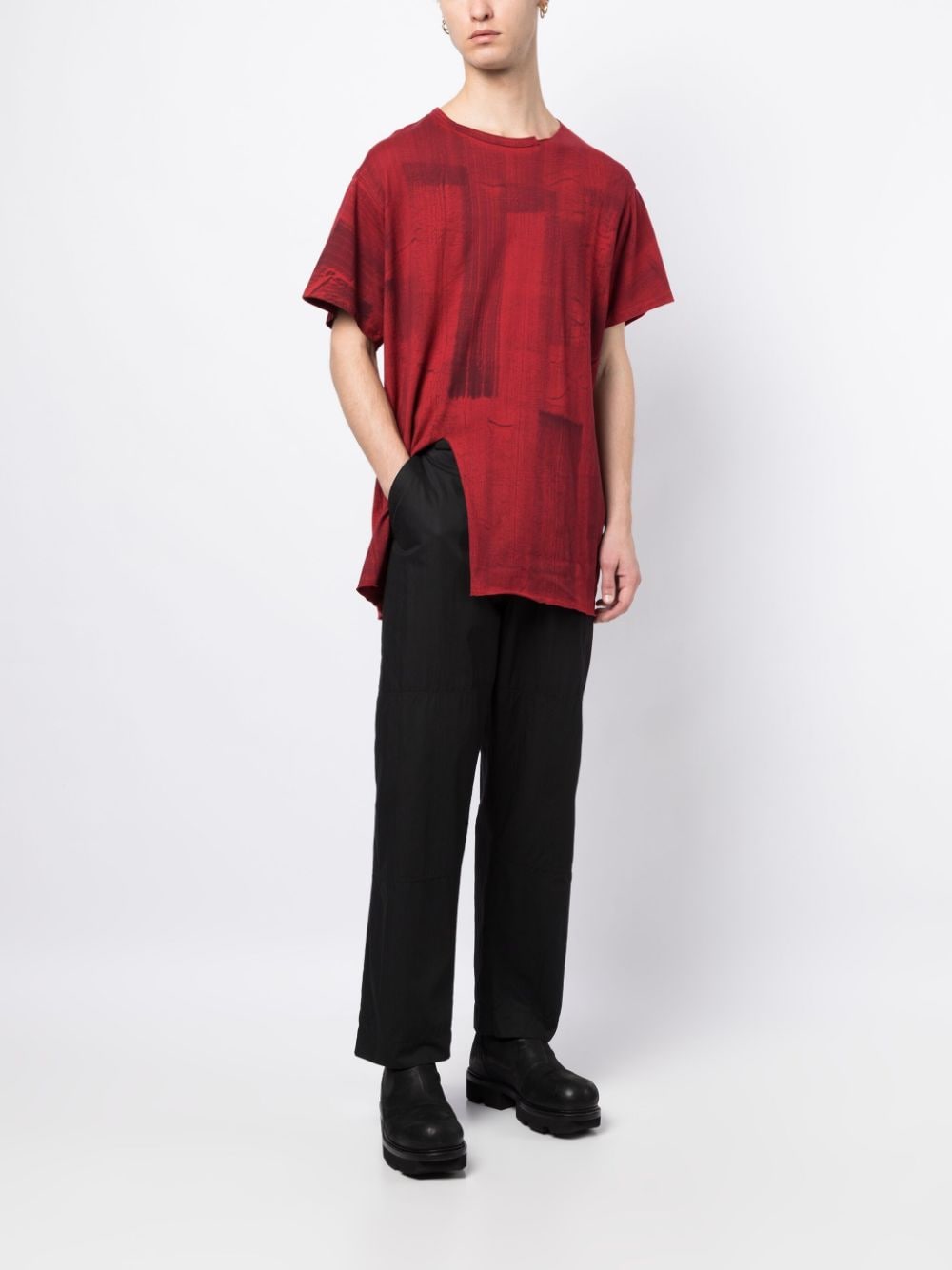 Yohji Yamamoto T-shirt met zijsplit - Rood