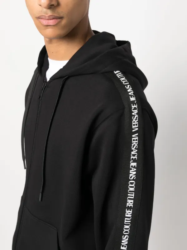 Versace Jeans Couture logo-tape Hooded Jacket | Black | FARFETCH