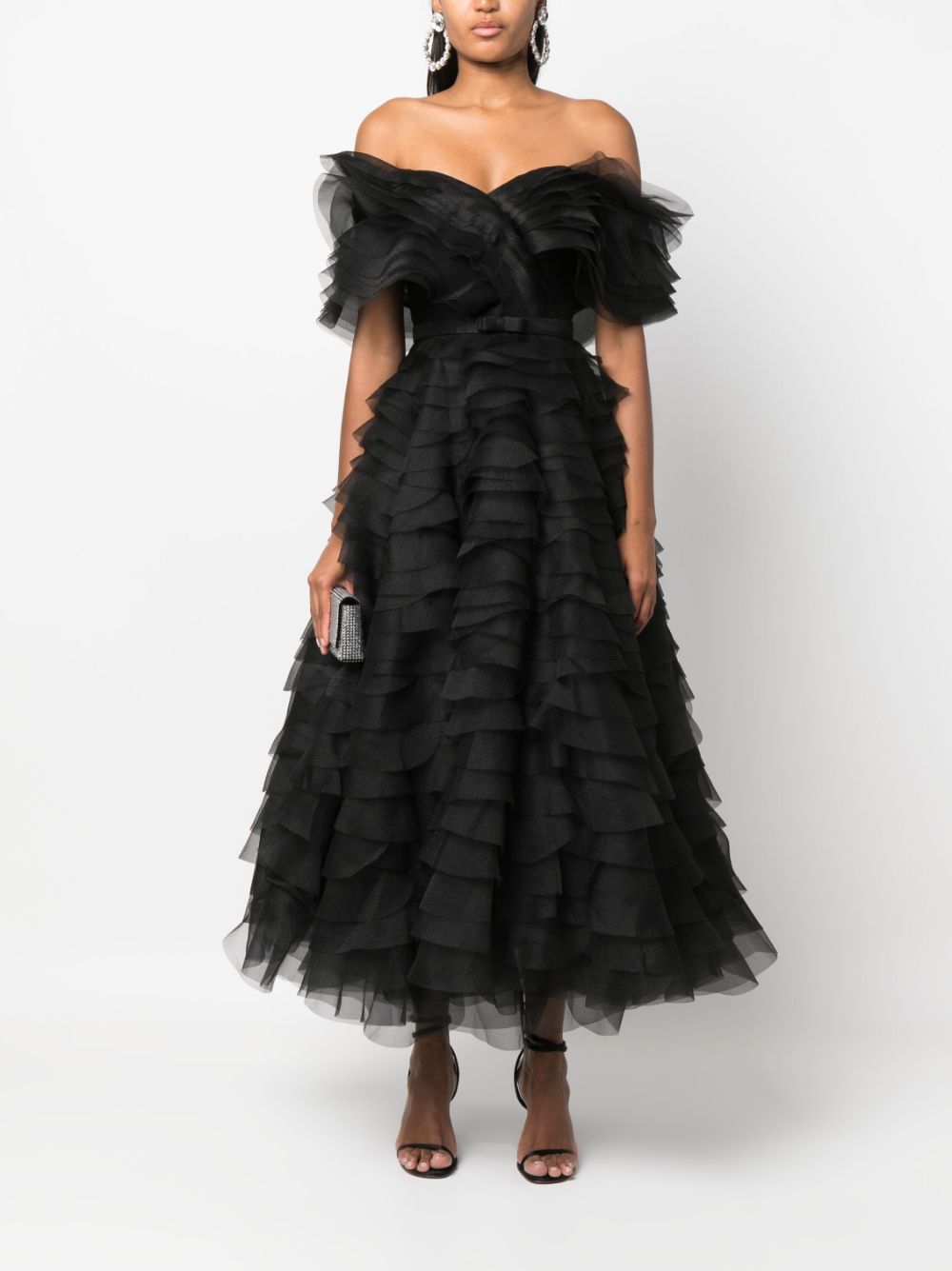 Shop Ana Radu Tie-up Ruffled Maxi Dress In Schwarz