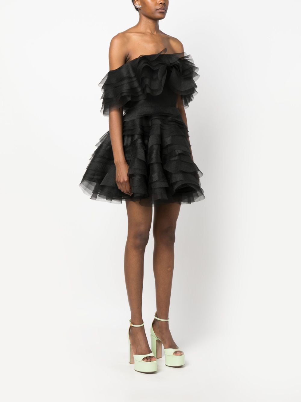 Shop Ana Radu Off-shoulder Organza Minidress In Black
