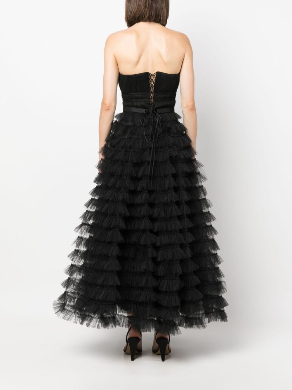 Shop Ana Radu Corset-style Ruffled Maxi Dress In Schwarz