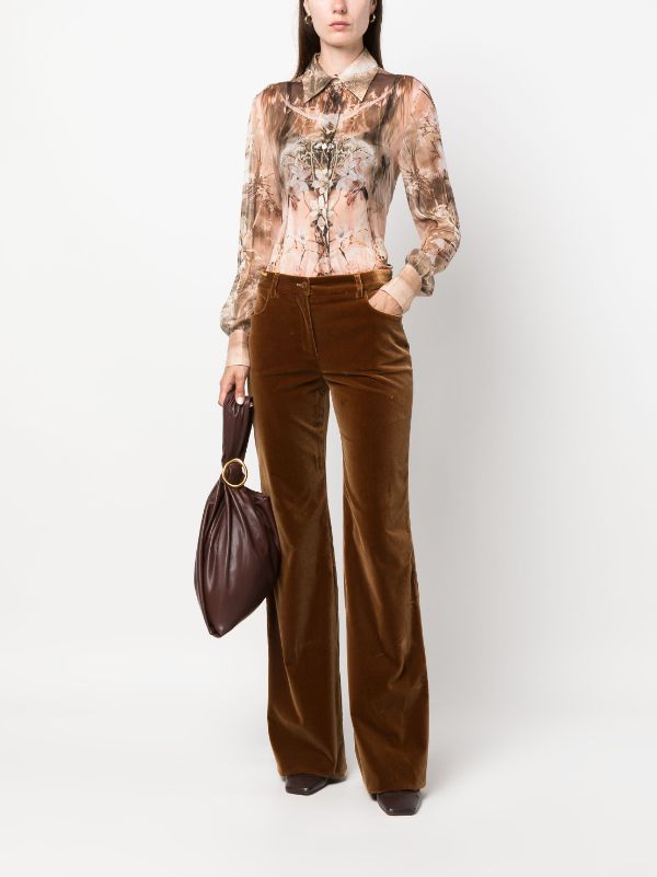 Brown velvet flared pants for women