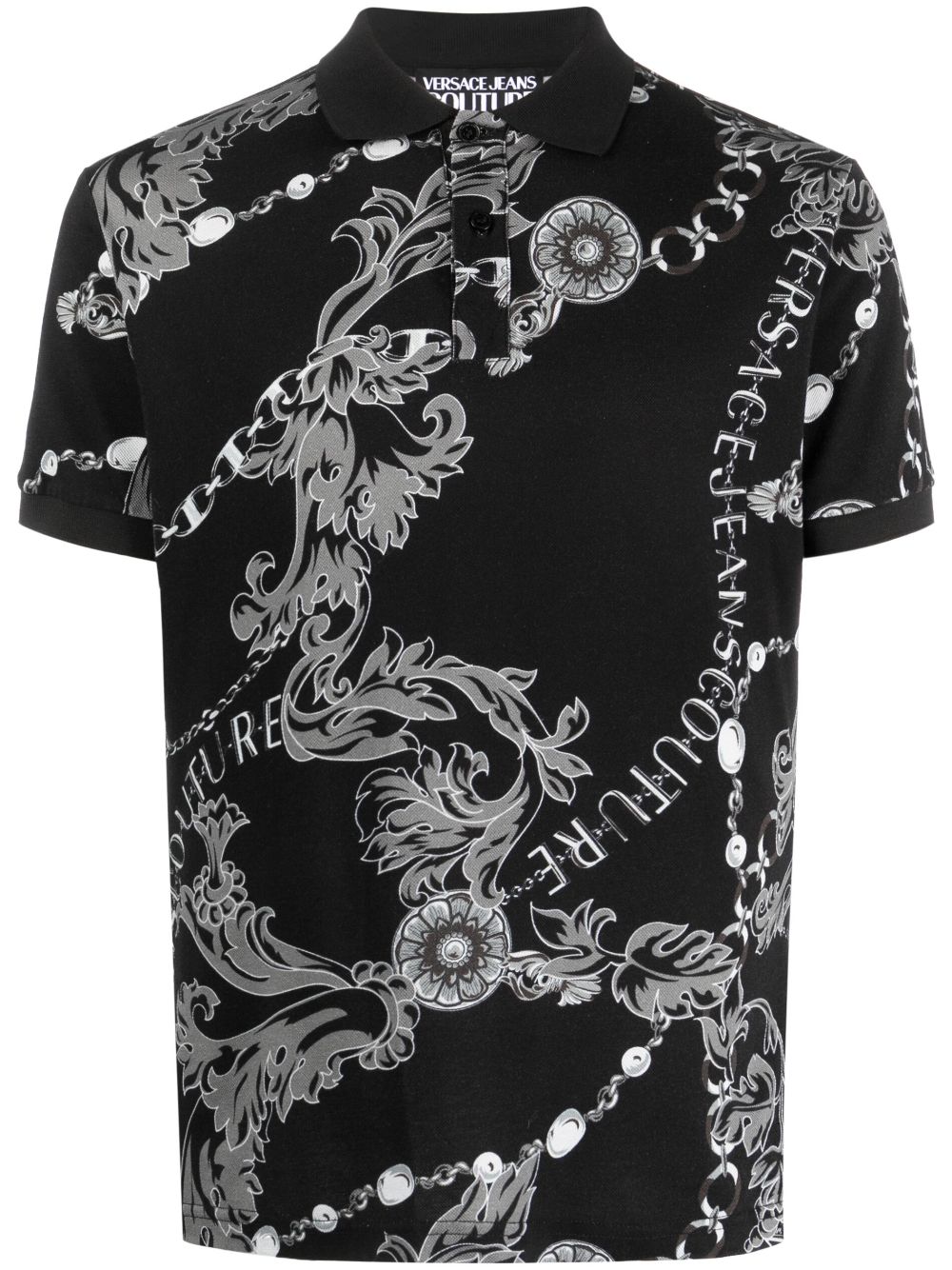 Versace Jeans Couture Baroque-pattern Print Polo Shirt In Black