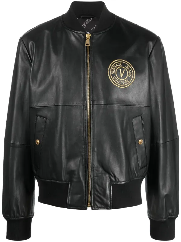 Versace Jeans Couture logo-embroidered Leather Jacket - Farfetch