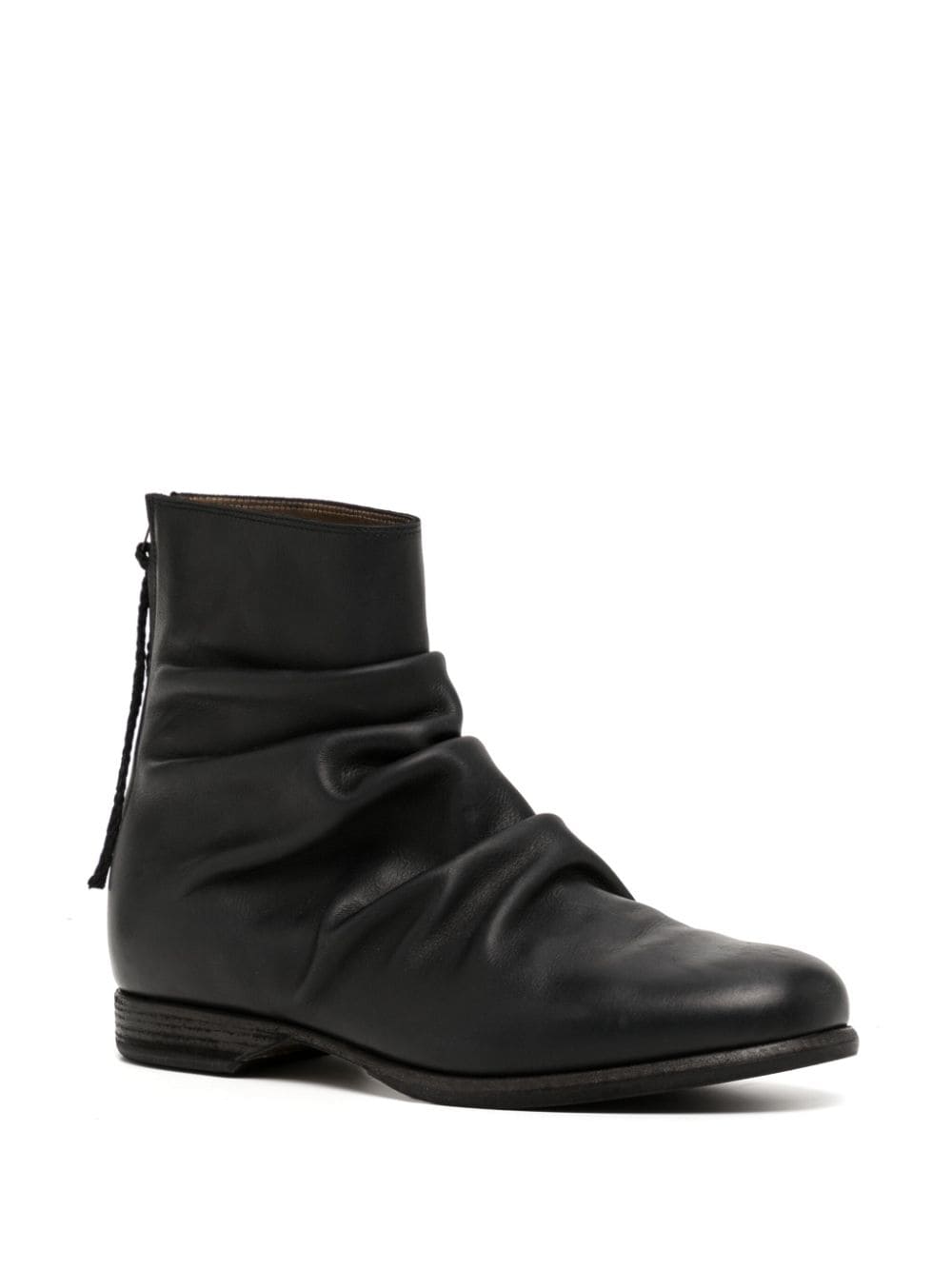 Shop Yohji Yamamoto Pleat-detail Leather Boots In Black