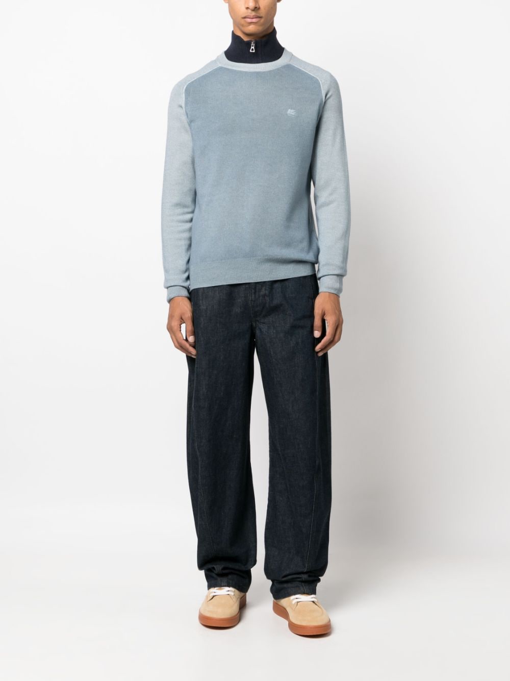 Shop Etro Embroidered-logo Wool Knitted Jumper In Blue