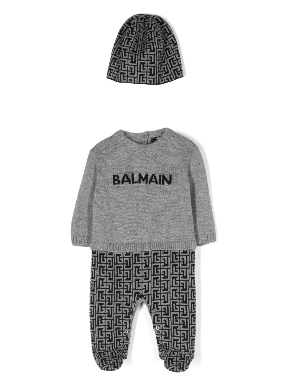 Shop Balmain Intarsia-knit Babygrow Set In Grey