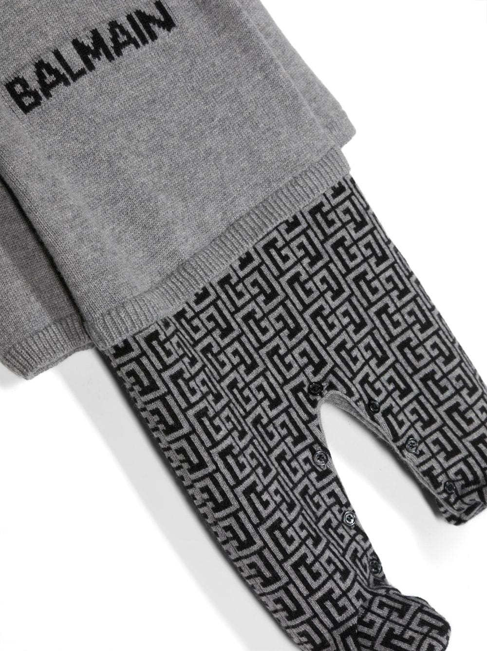 Shop Balmain Intarsia-knit Babygrow Set In Grey