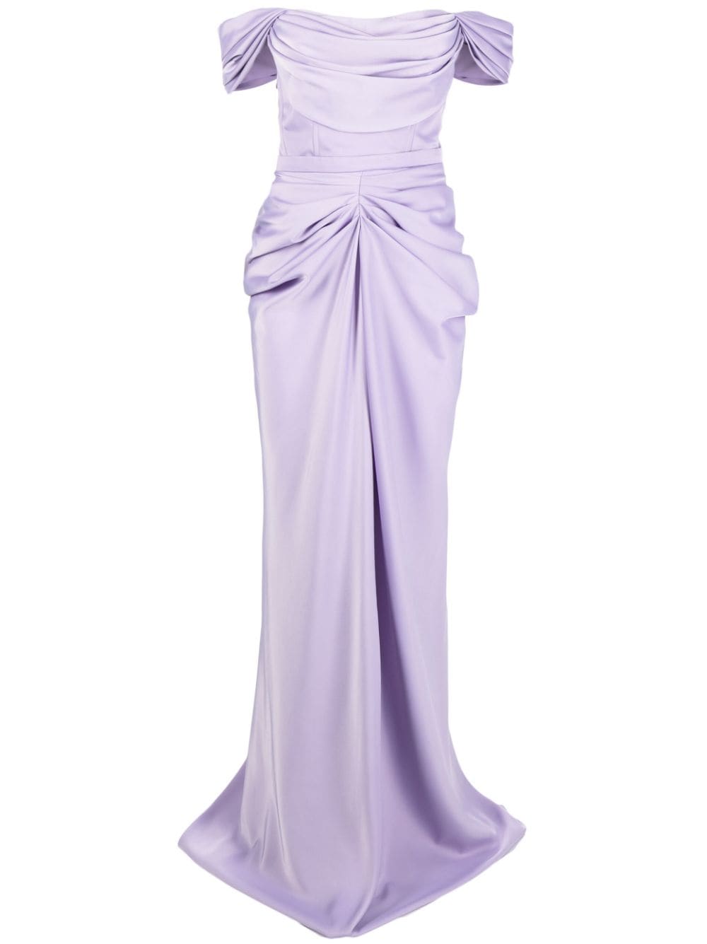 Ana Radu Off-shoulder Satin Maxi Dress In Violett