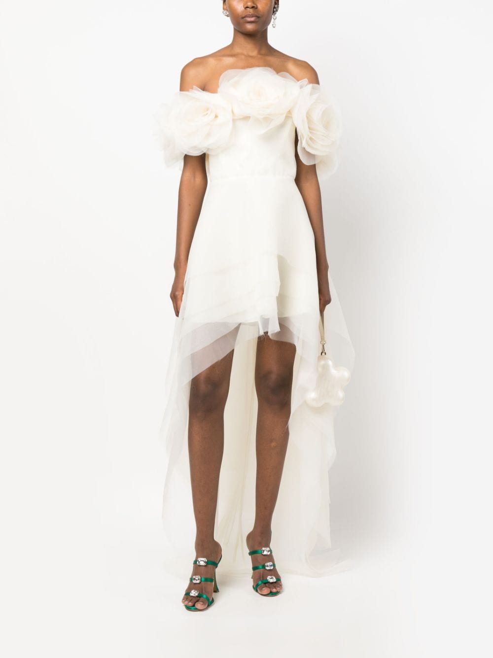 Shop Ana Radu Floral-appliqué Organza Layered Dress In White