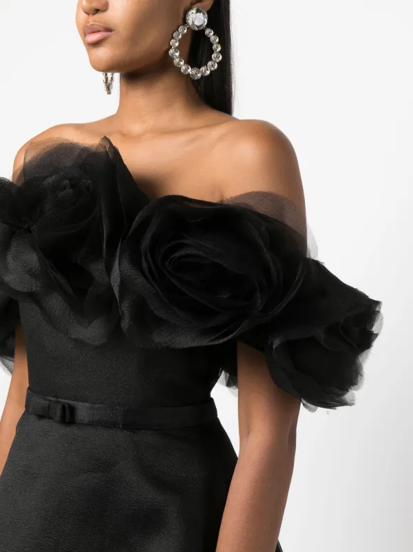 Ana Radu floral-appliqu Organza Layered Dress | Black | FARFETCH