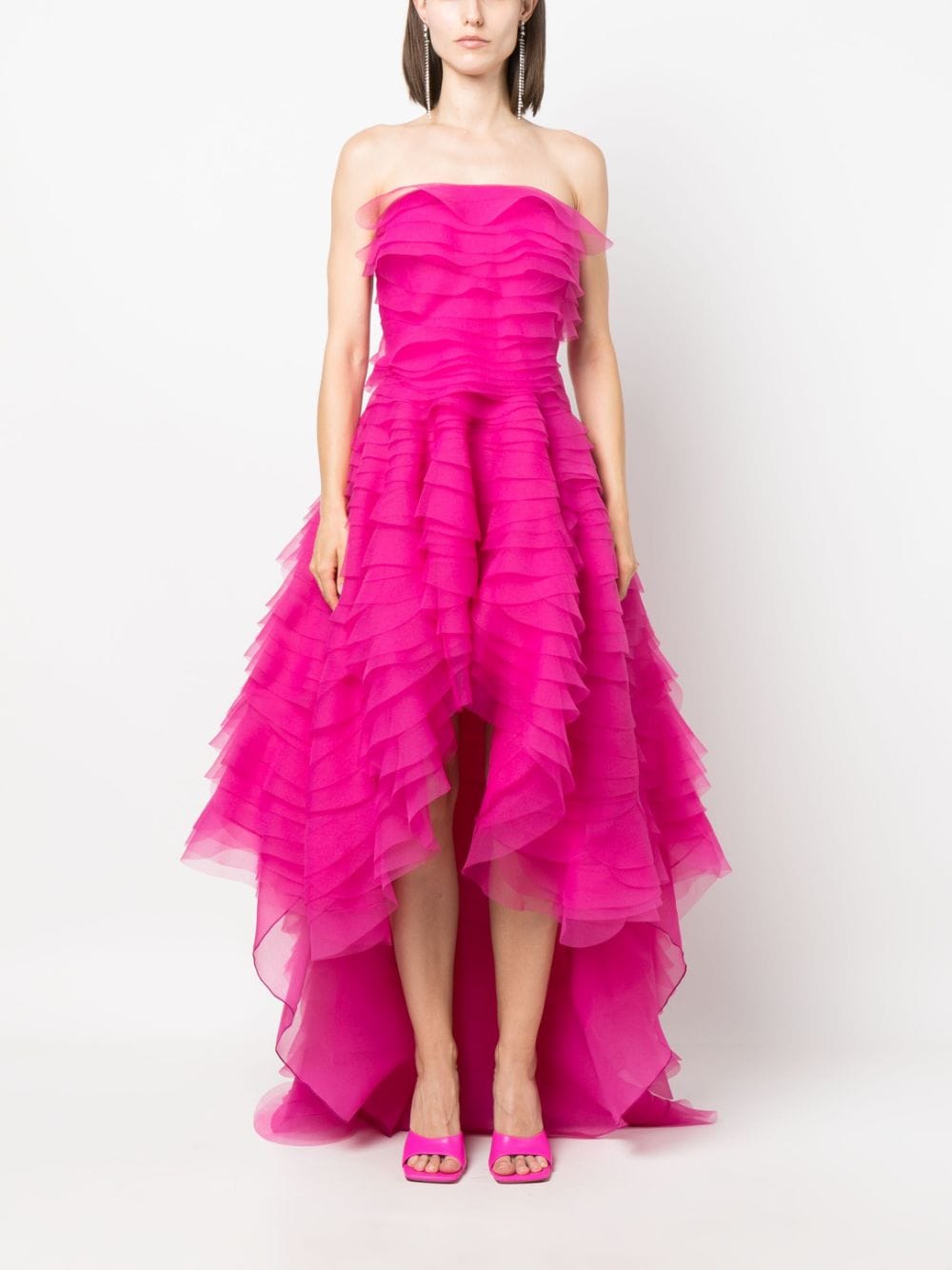 Shop Ana Radu Corset-style Ruffled Maxi Dress In Rosa