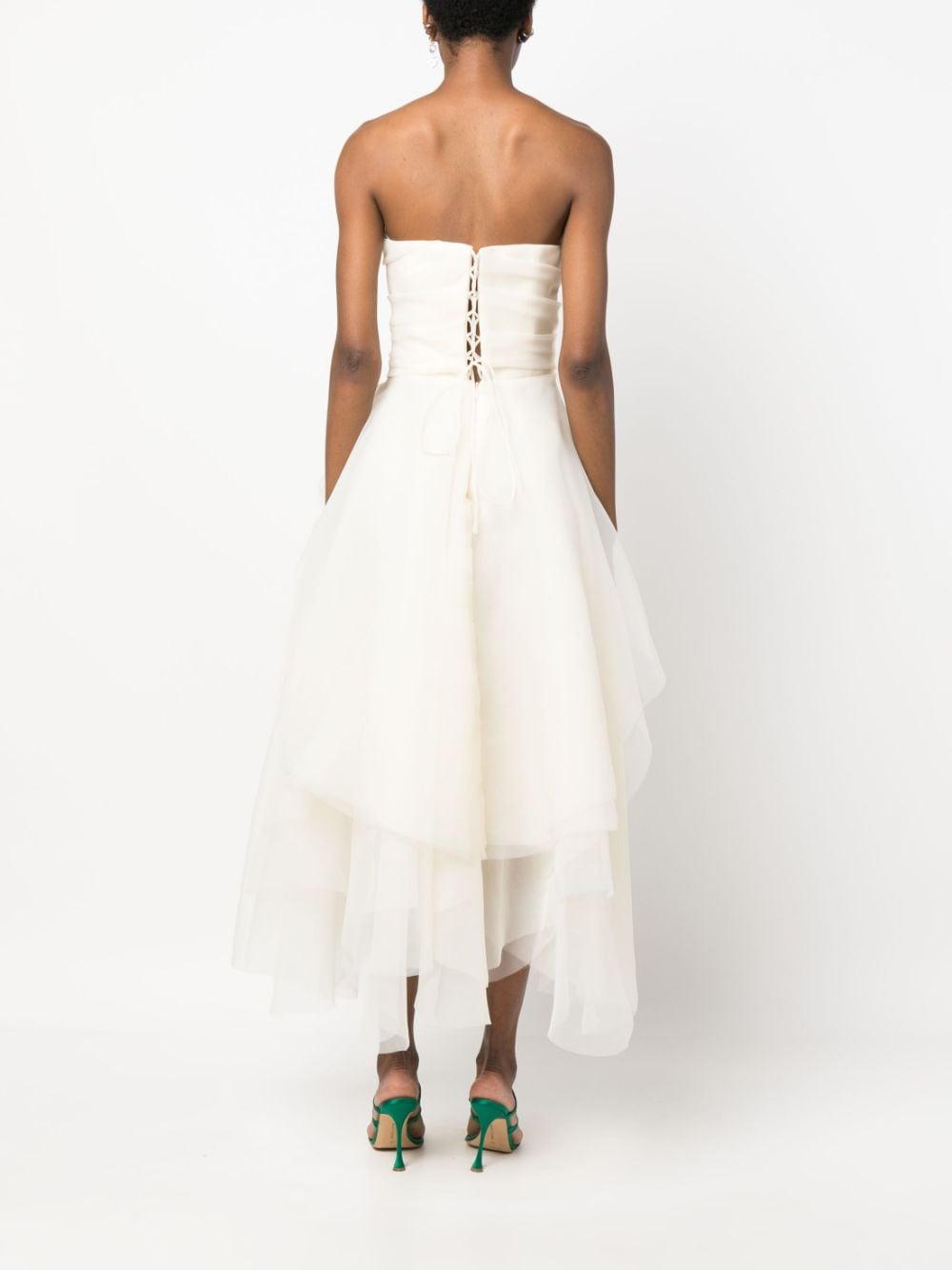 Shop Ana Radu Floral-appliqué Organza Midi Dress In White