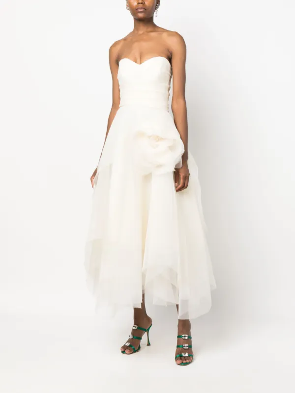 Ana Radu floral-appliqu Organza Midi Dress | White | FARFETCH