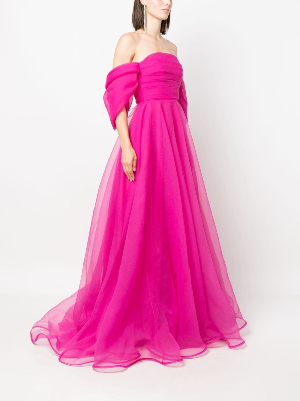 Shop Ana Radu Corset-style Organza Maxi Dress In Pink