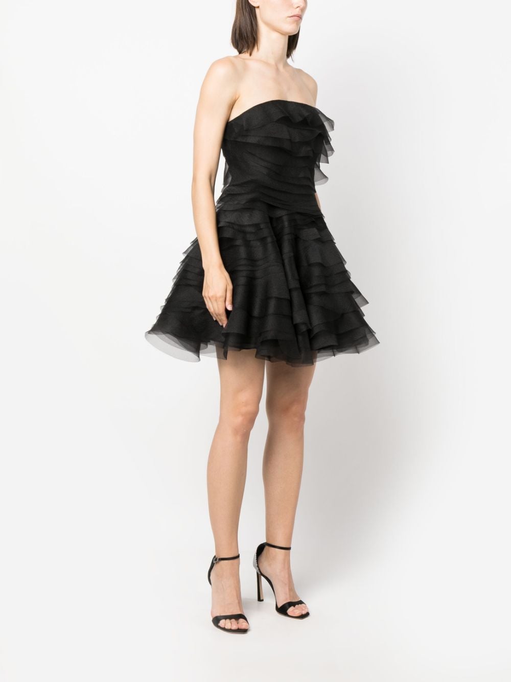 Shop Ana Radu Ruffled Organza Minidress In Black