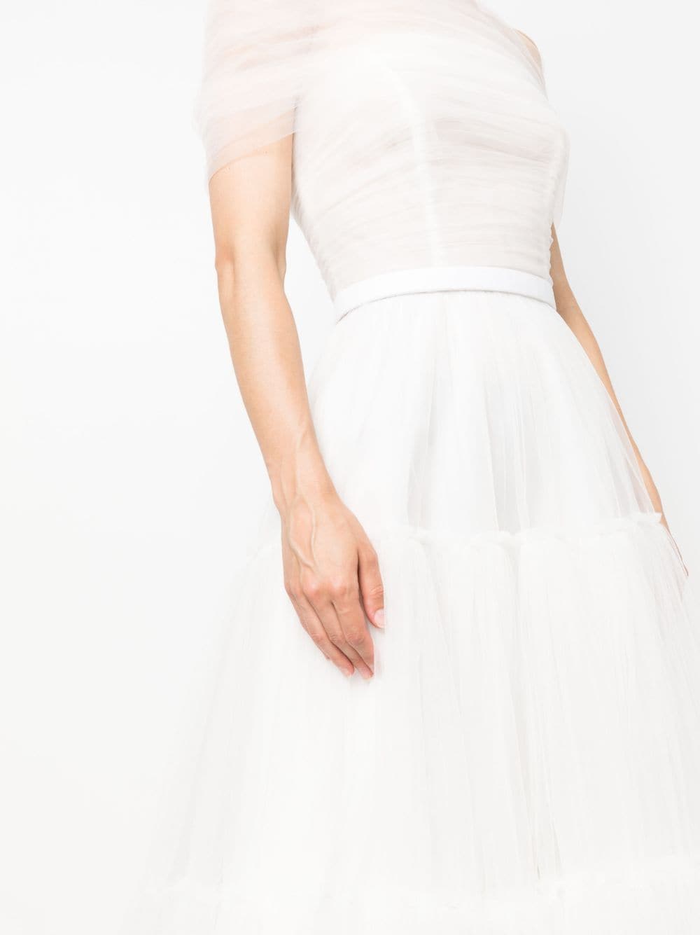 Shop Ana Radu Off-shoulder Fluted Maxi Dress In Weiss