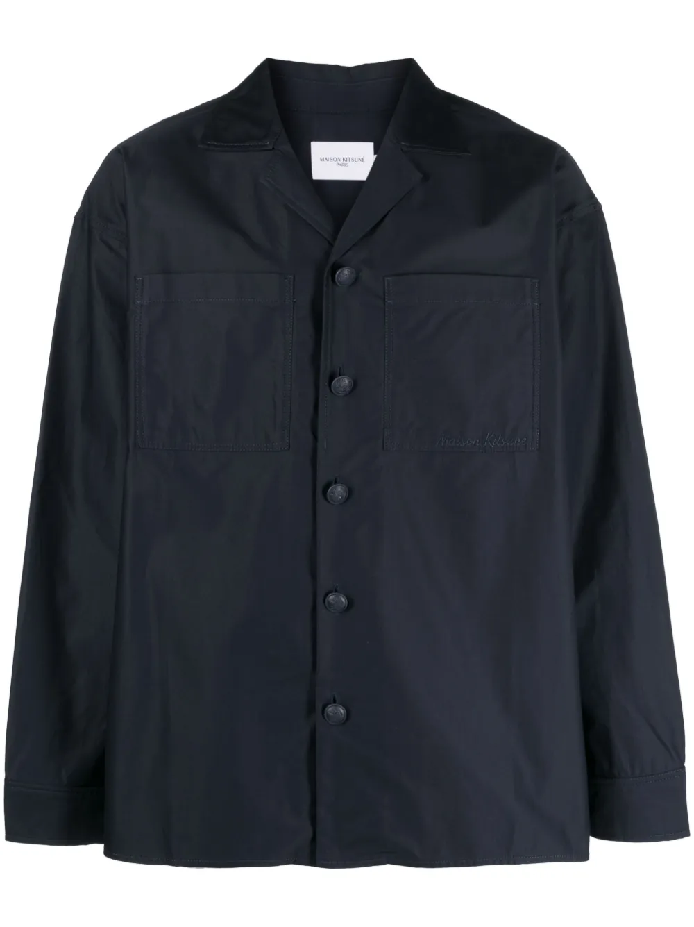 Maison Kitsuné logo-embroidered cotton shirt | Blue | Image 1