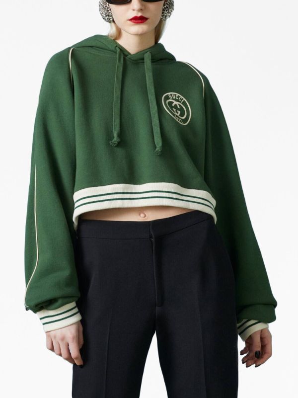 Gucci embroidered logo Cropped Hoodie Farfetch