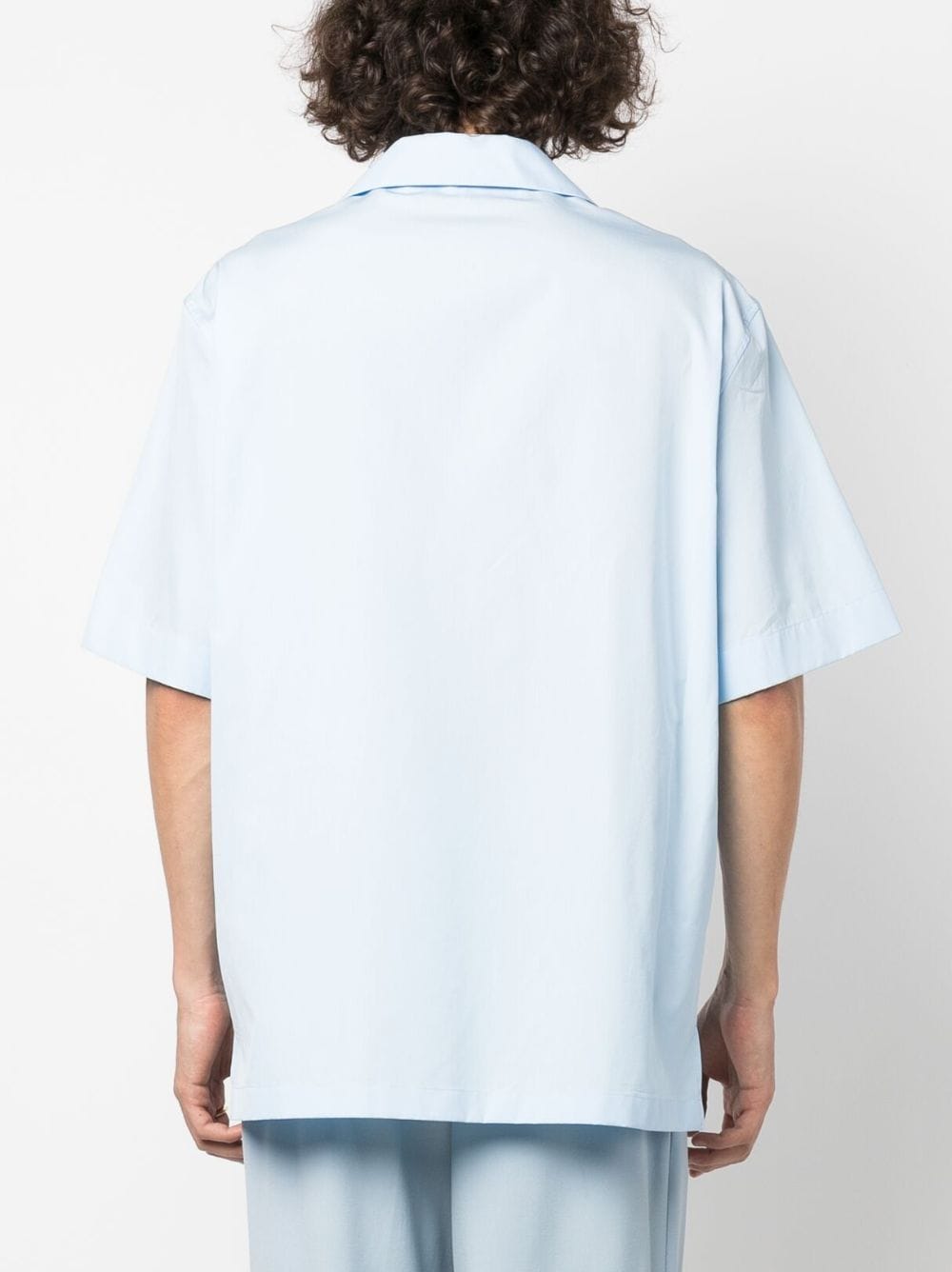Shop Versace Embroidered-logo Cotton Shirt In Blue