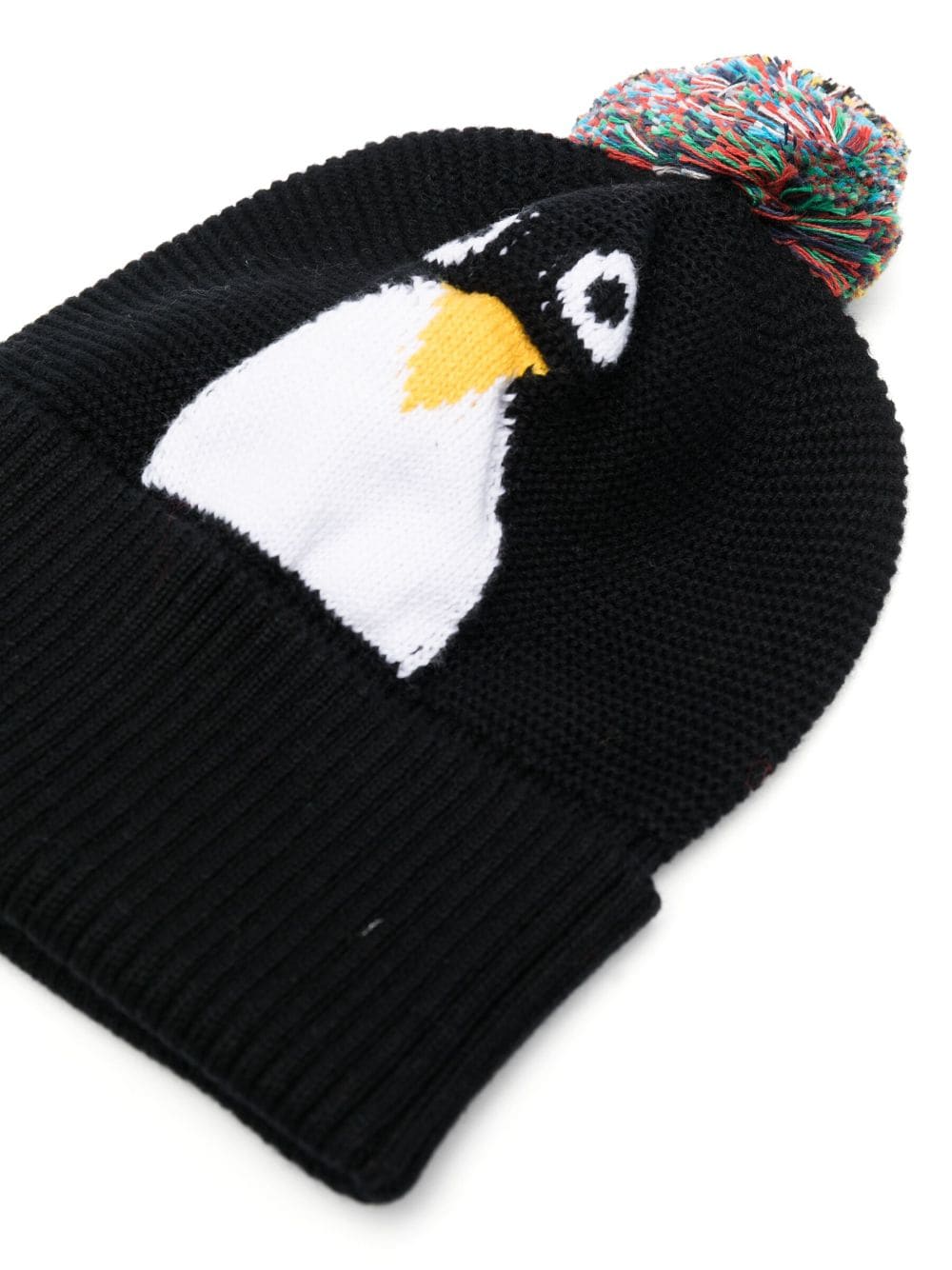 Shop Stella Mccartney Patterned Intarsia-knit Beanie Hat In Black