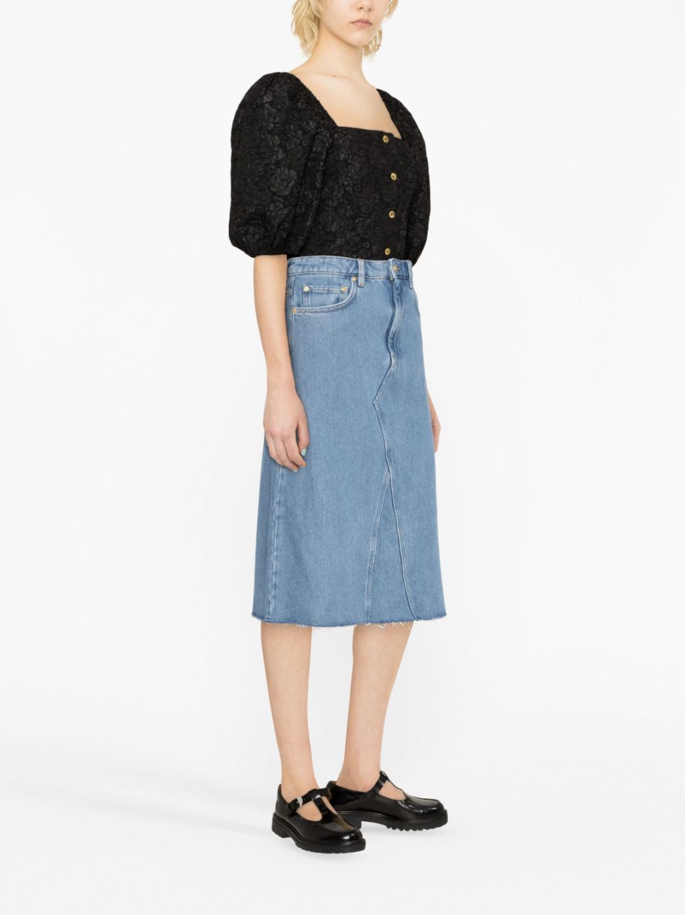 Shop Ganni High-waist Denim Skirt In Blue