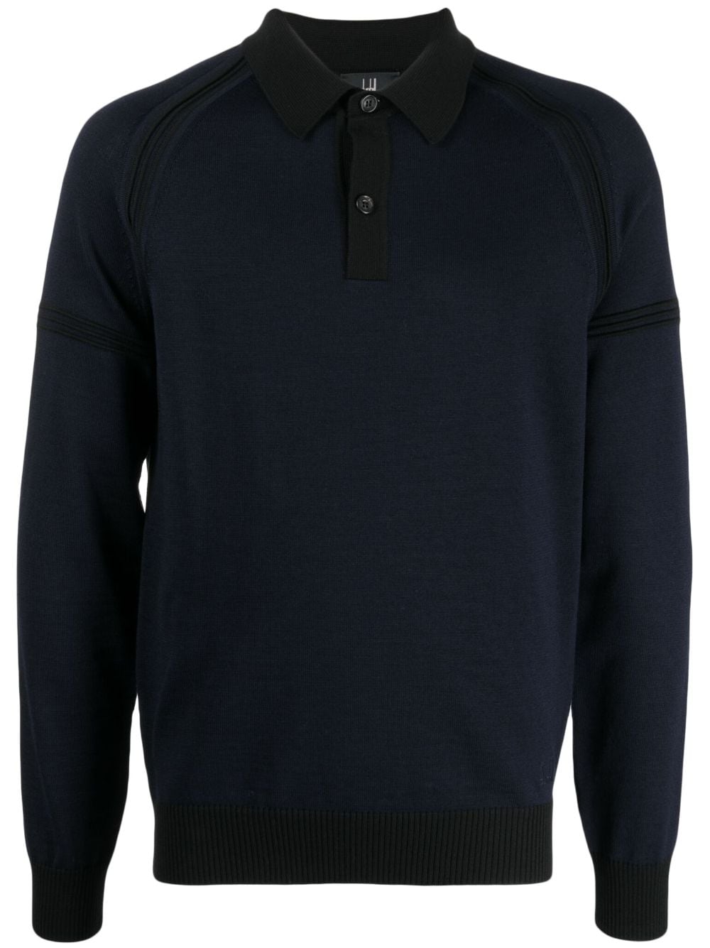 Dunhill Lines Raglan Detail Long Sleeve Polo In Black