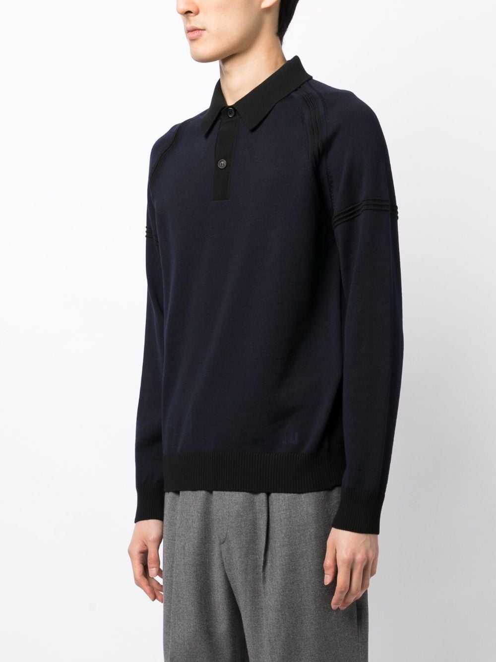 Shop Dunhill Long Raglan-sleeve Wool Polo Shirt In Blue