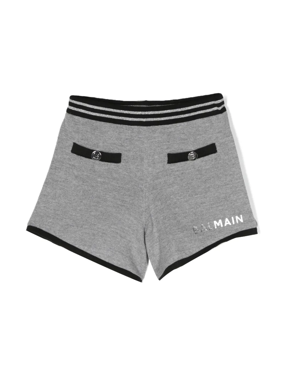 Shop Balmain Logo-print Wool Shorts In Grey