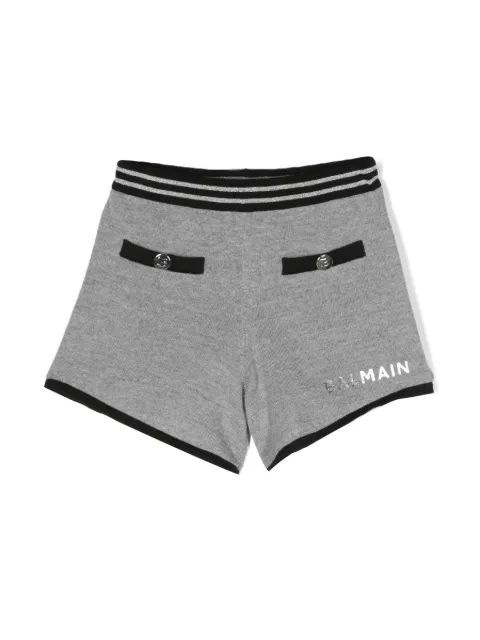 Balmain Kids 로고 프린트 울 반바지