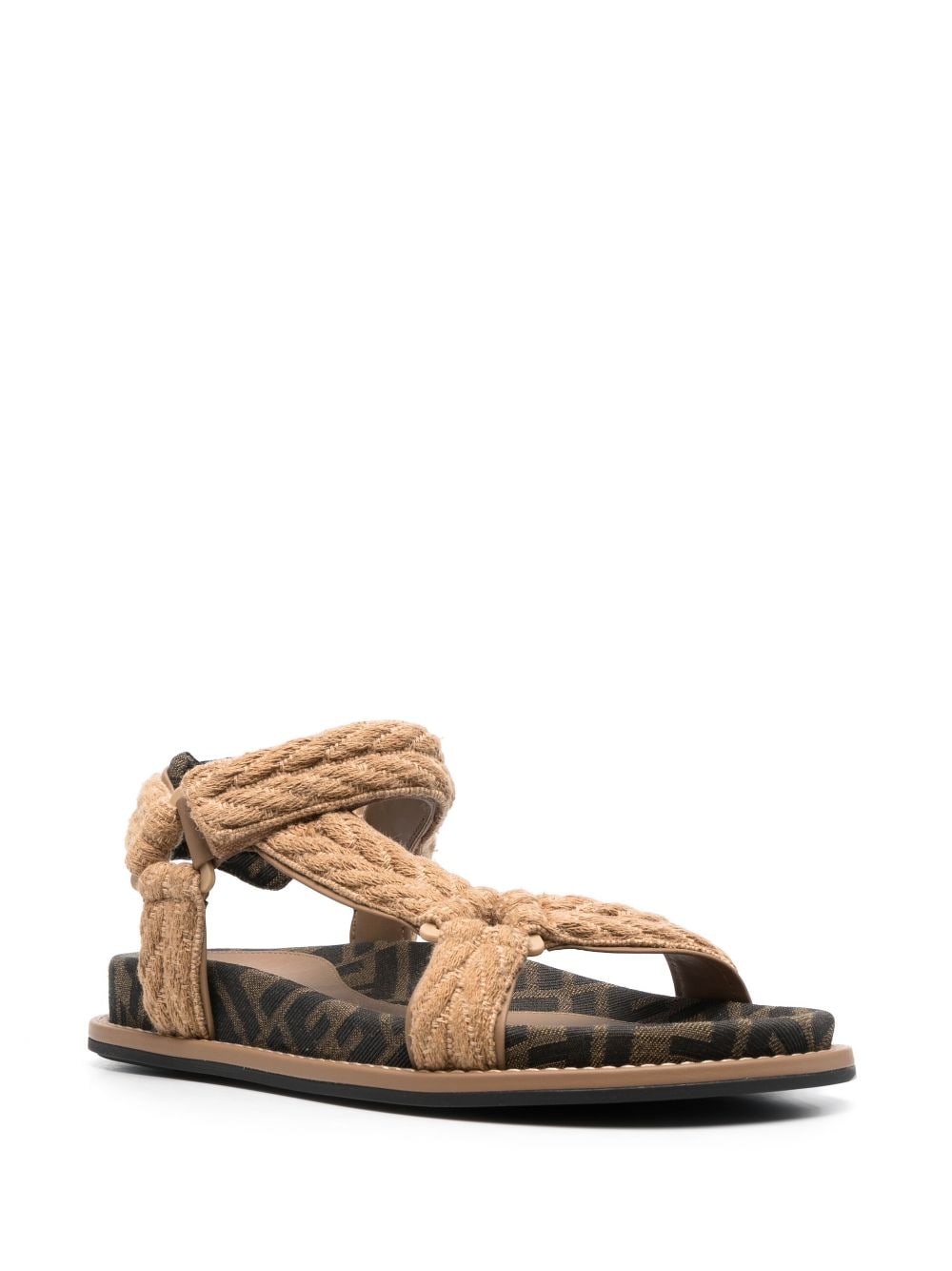 Shop Fendi Feel Braided Flat Sandals In Brown