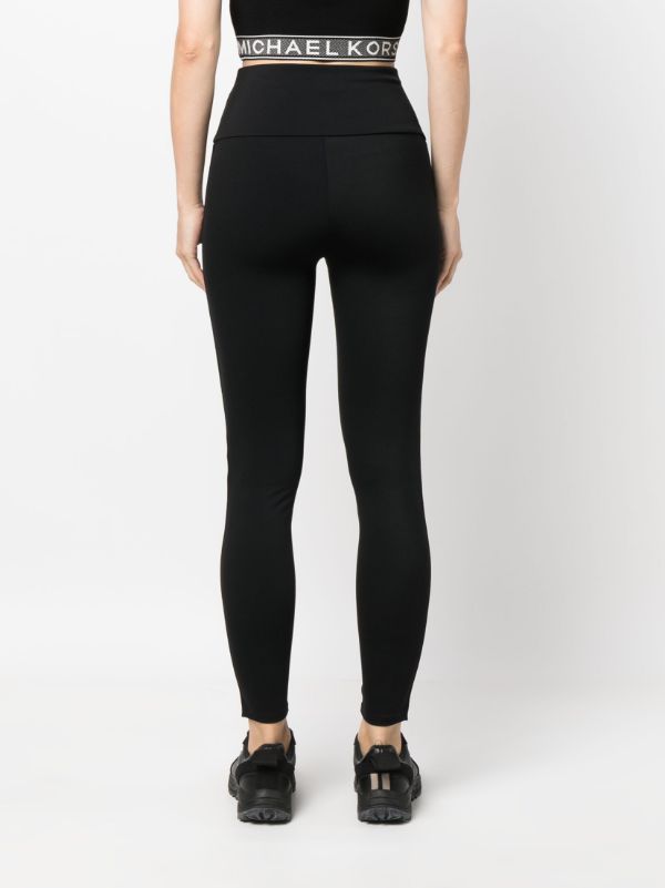 MICHAEL KORS Womens Black Pocketed Striped Leggings Size: L 