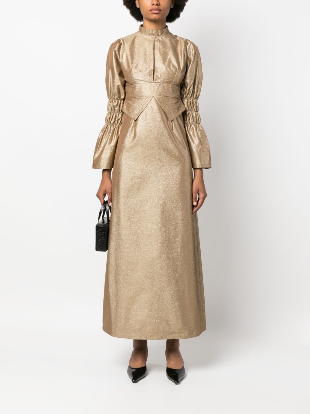 Rare London mesh drape wrap detail corset midi dress in brown glitter