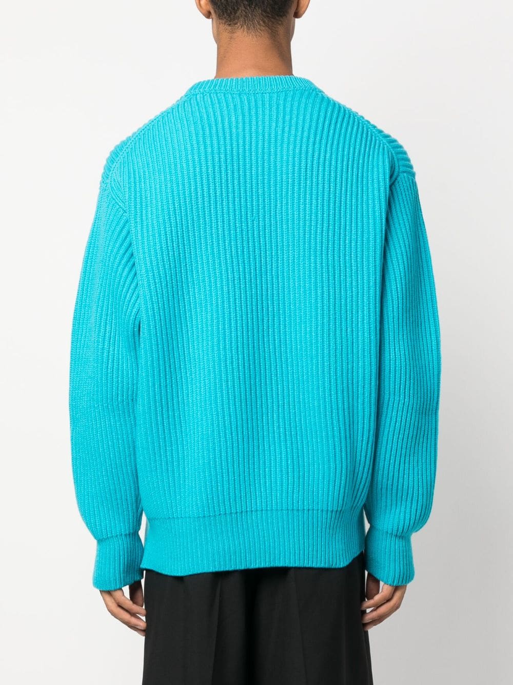 Shop Jil Sander Waffle-knit Side-slits Jumper In Blue