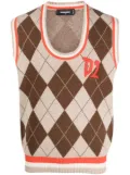 DSQUARED2 argyle-patern wool-silk vest - Brown