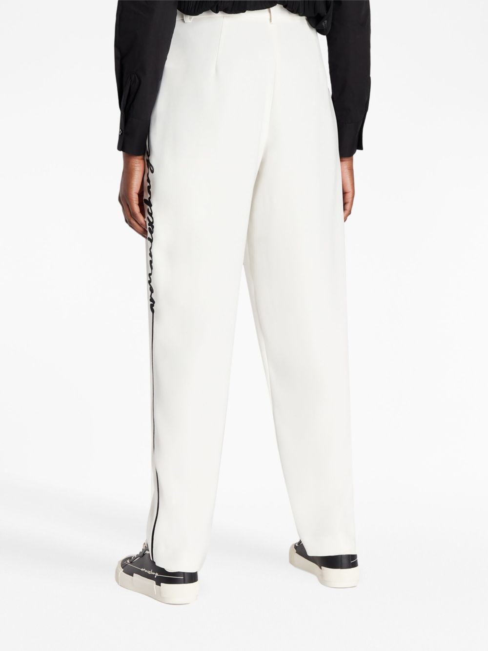 Shop Armani Exchange Logo-embroidered Tapered Trousers In White