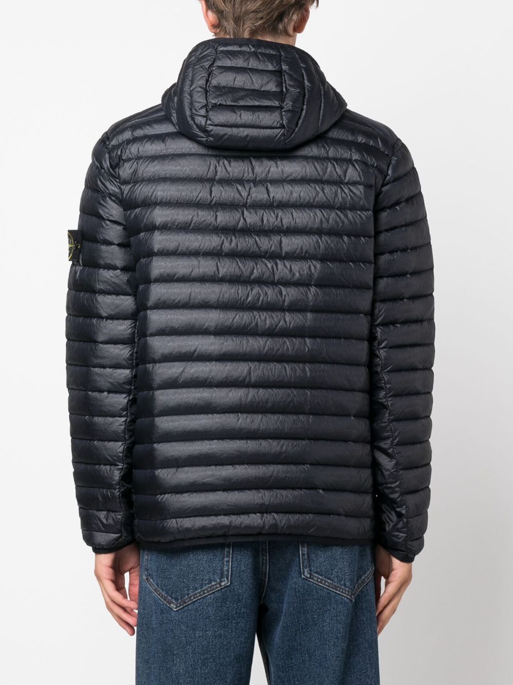 Shop Stone Island Feather Down Hooded Jacket In Blue