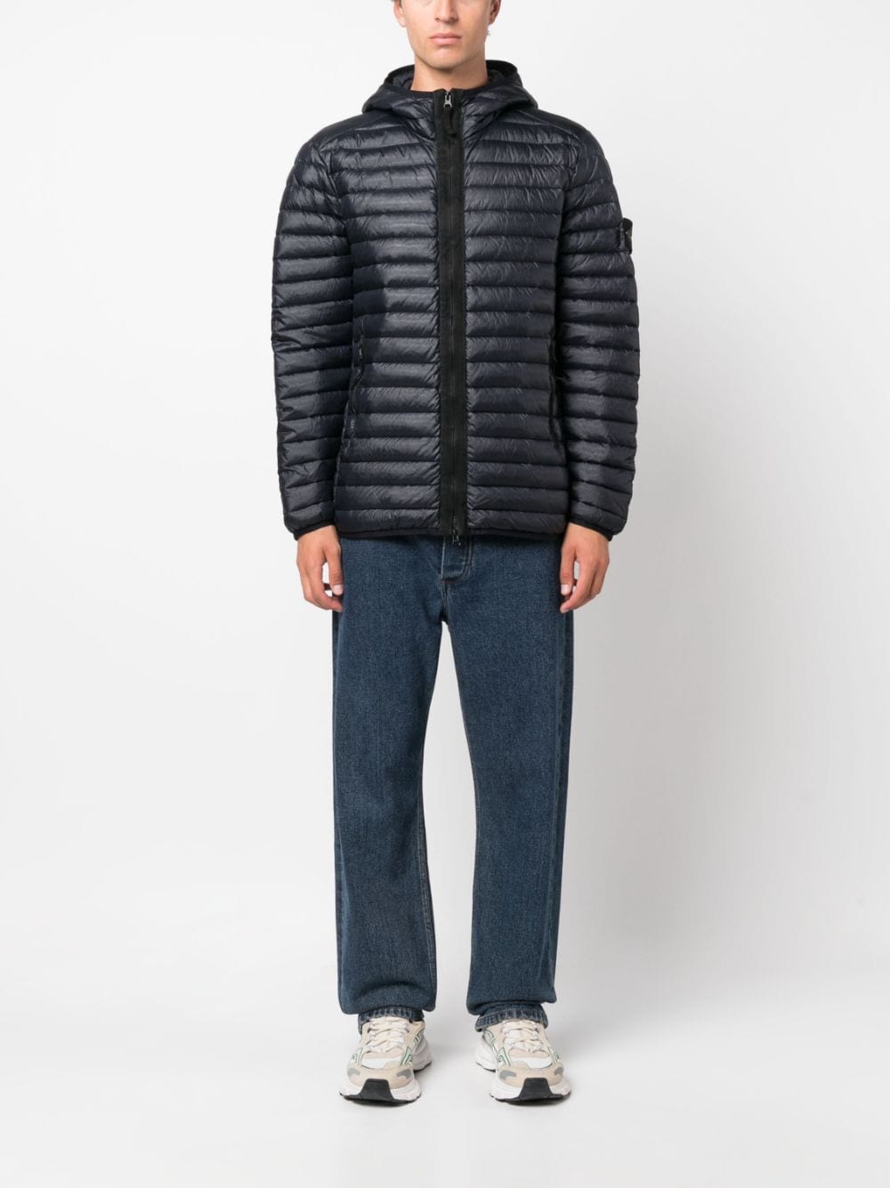 Shop Stone Island Feather Down Hooded Jacket In Blue