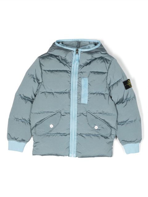 Stone Island Junior Compass-patch padded hooded jacket