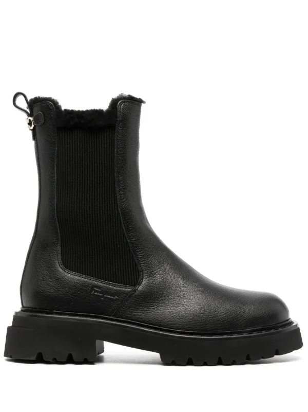 Ferragamo Logo-embossed Leather Chelsea Boots in Black
