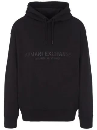 Armani Exchange number print Cotton Drawstring Hoodie Brown FARFETCH AE