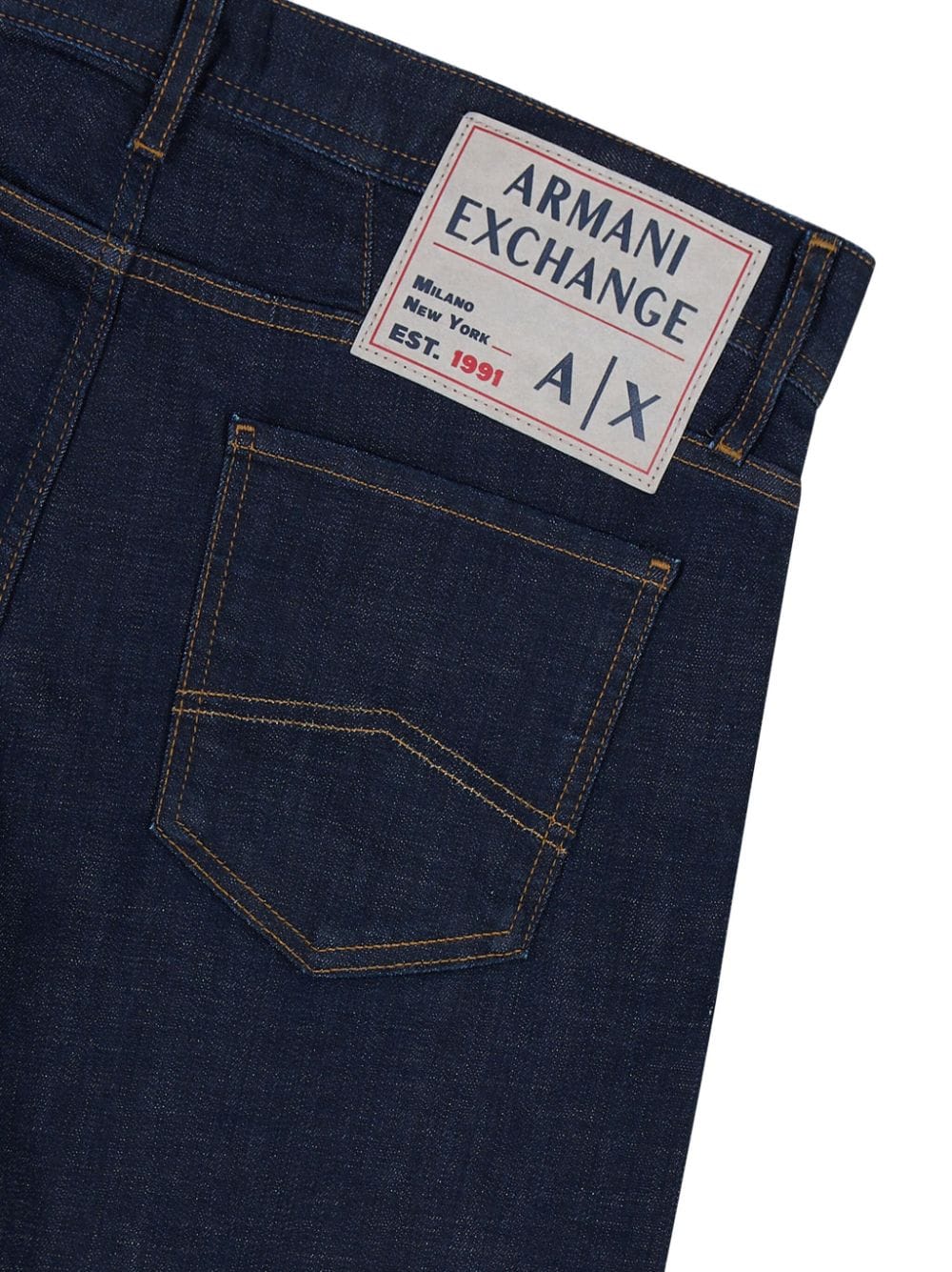 Shop Armani Exchange Logo-patch Straight-leg Jeans In Blue