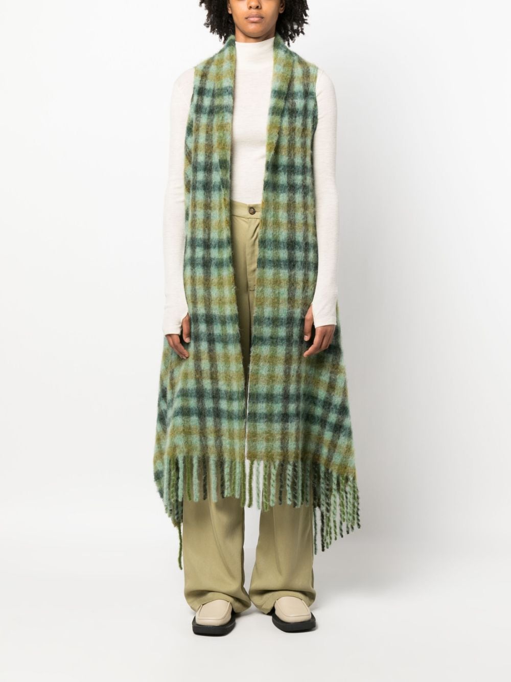 Marni cut-out detail checked scarf - Groen