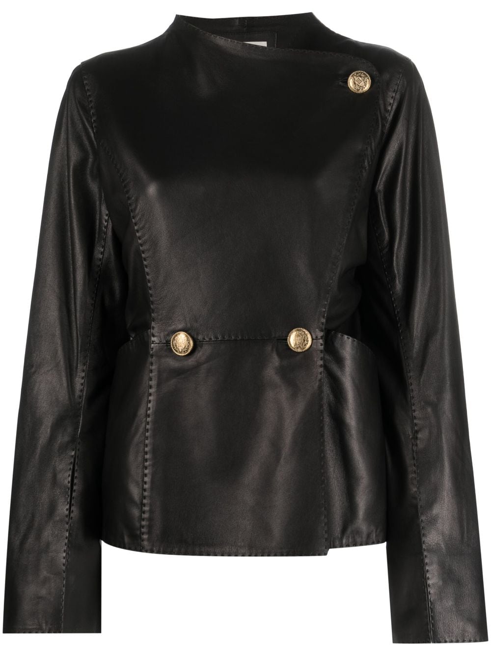 Shop By Malene Birger Double-breasted Leather Jacket In Black