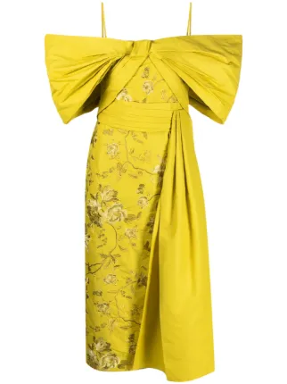 ERDEM Evora off-shoulder Embroidered Dress | Yellow | FARFETCH