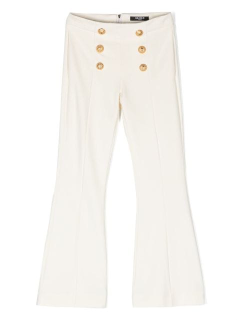 decorative-button flared trousers