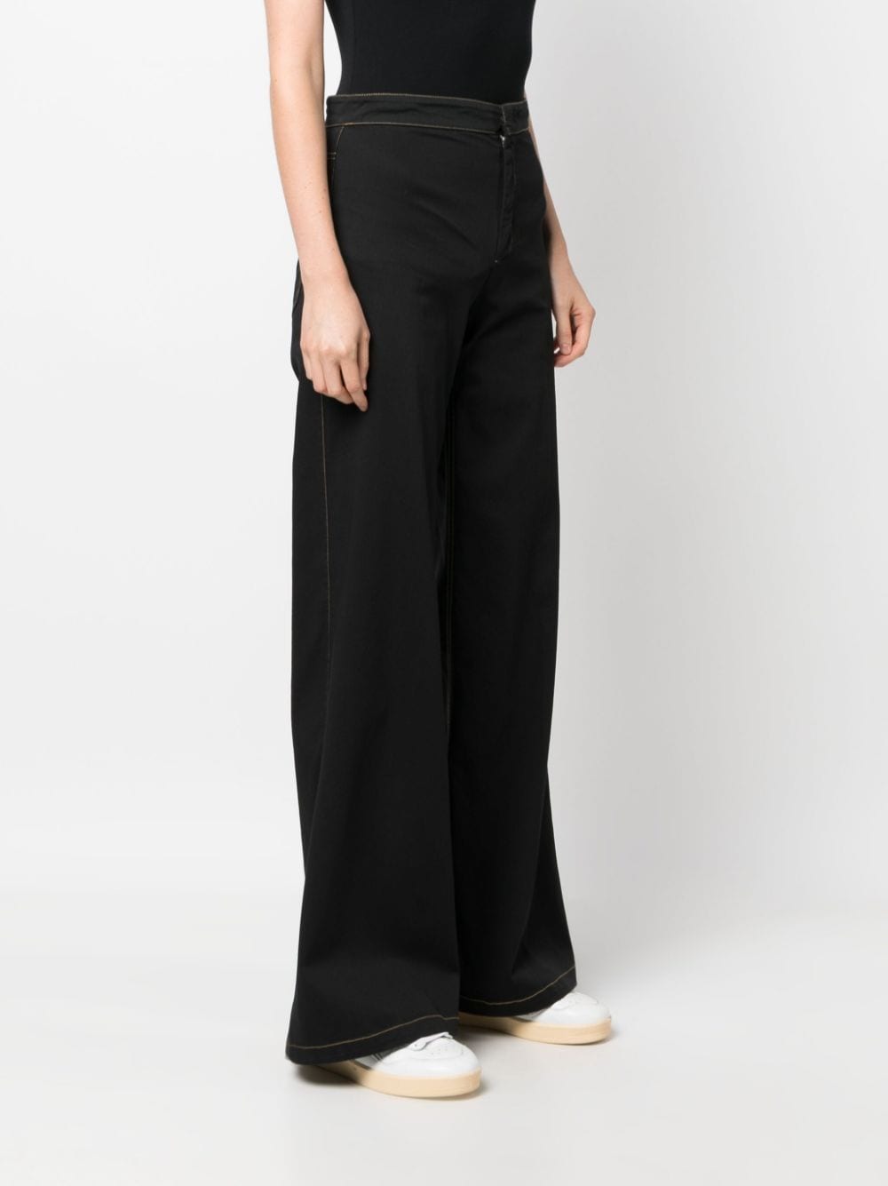 Shop Callas Milano Jane Flared Organic Cotton Trousers In Black