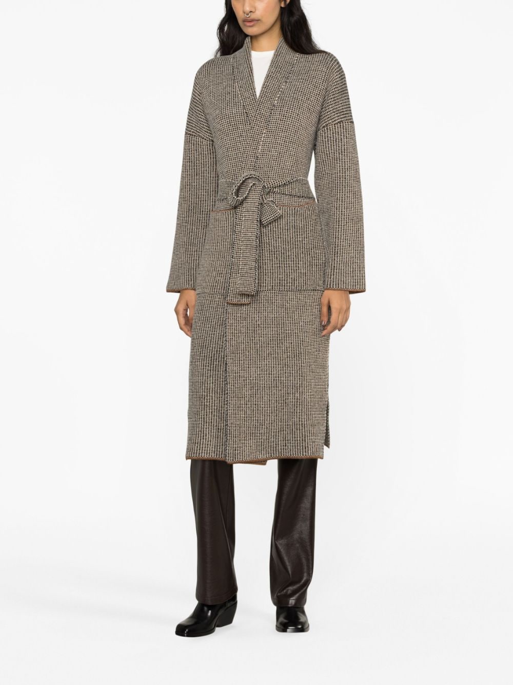 Image 2 of Golden Goose houndstooth-pattern belted coat