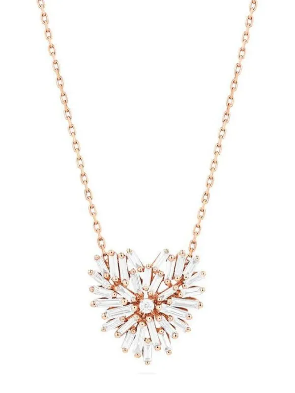 Suzanne Kalan 18kt Rose Gold heart-charm Diamond Necklace