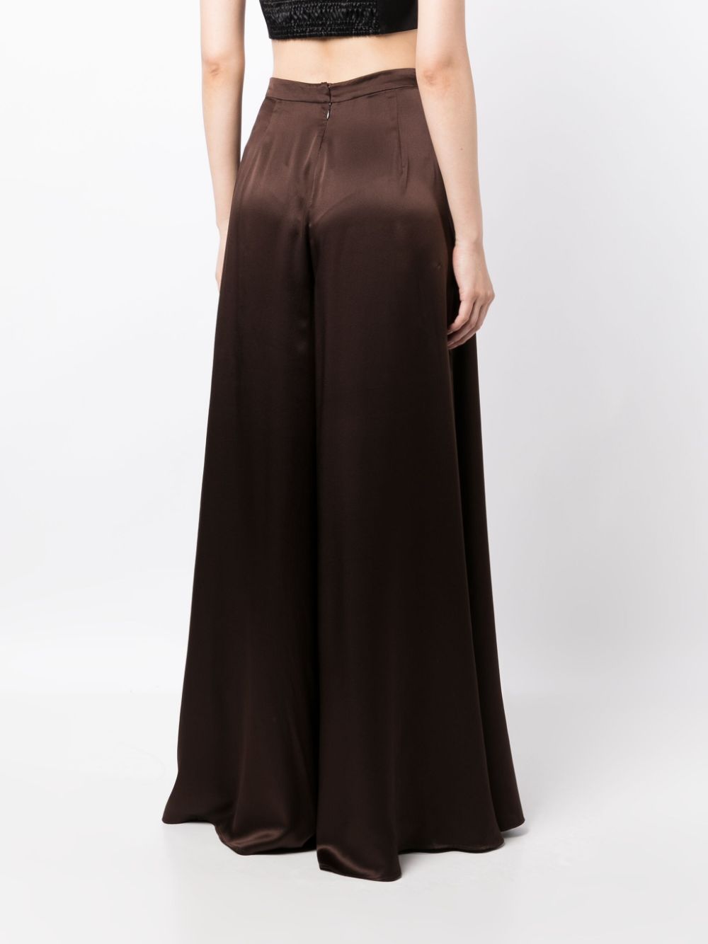 Shop Voz High-waist Silk Palazzo Trousers In Brown